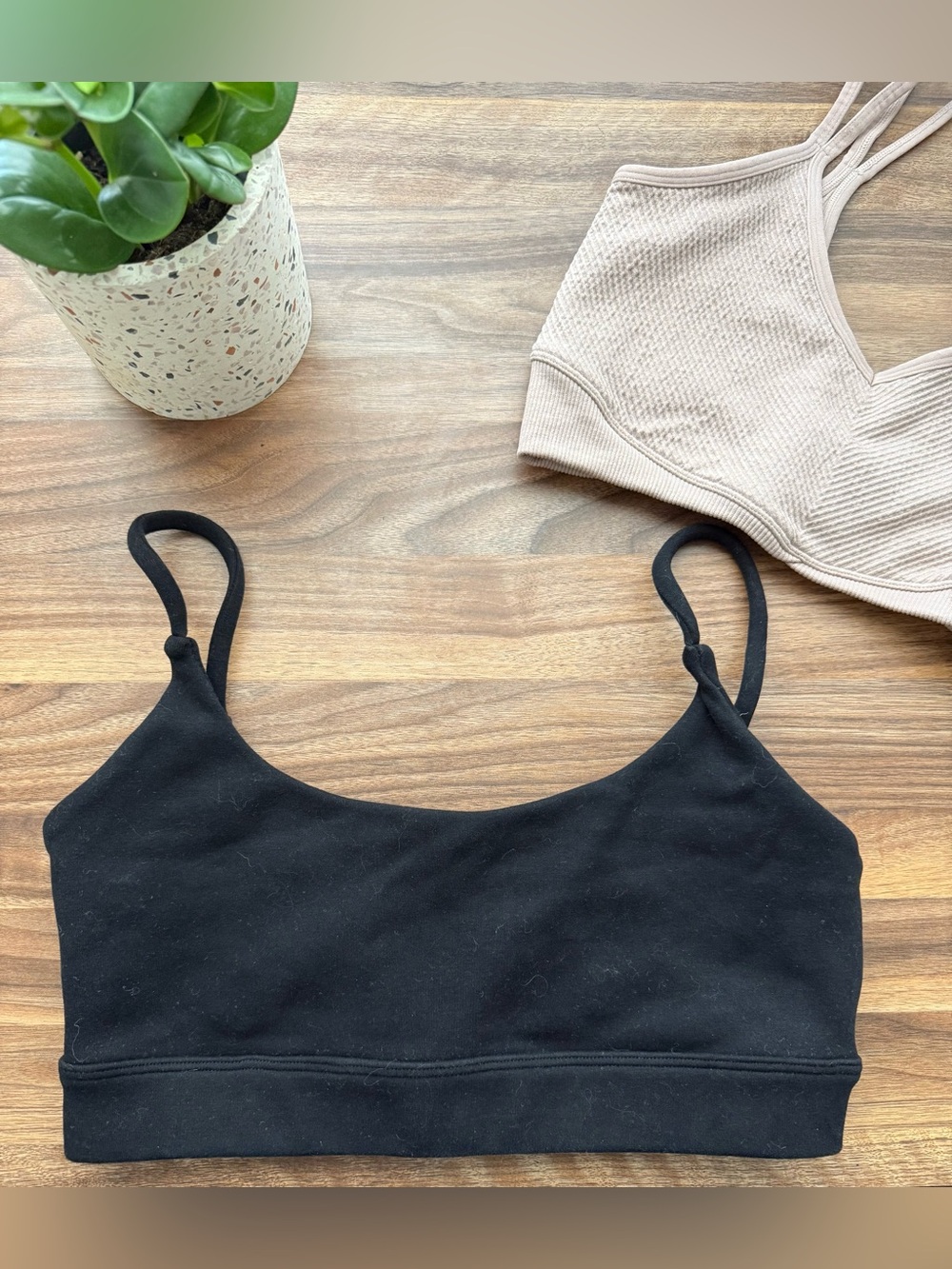 Buffbunny Collection Cotton Black Sports Bra Medium Scoop Neck Thin Straps